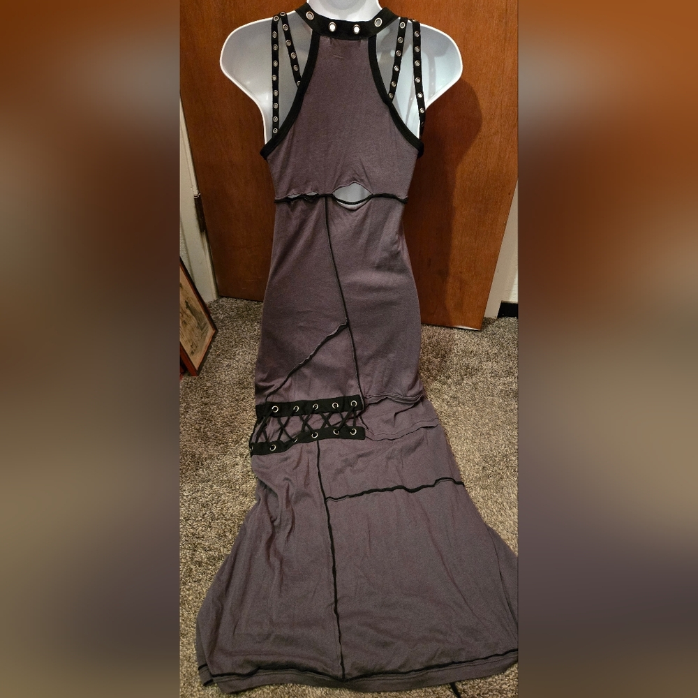 Cray Edgy Gray & Black Cotton Lace Studded Corset Details Dress SzL - Picture 8 of 15